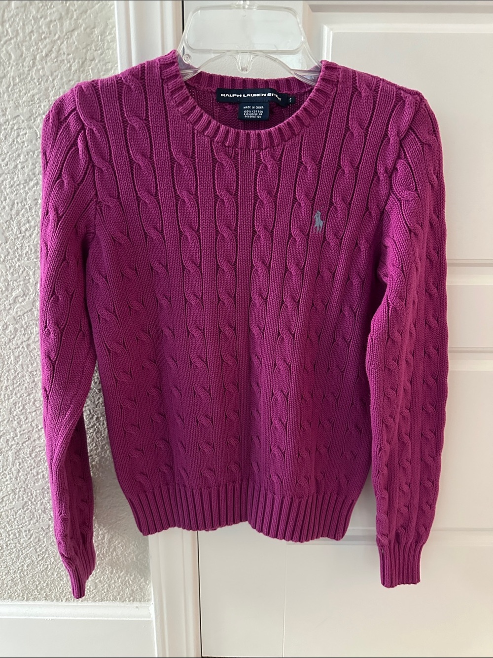 Ralph Lauren Fuchsia Cable-Knit Crewneck Sweater